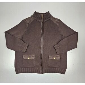 Chaps Mock Neck Sweater Womens 2XL.‎ Vintage Brown Shoulder Patch Pockets.